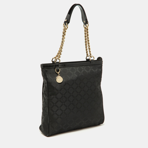 VERSACE Black Signature Fabric and Patent Leather Shopper Chain Tote - Picture 3 of 8